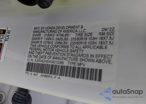 2022 Honda Cr-V Awd Ex from USA, damaged, VIN 5J6RW2H5XNA015389